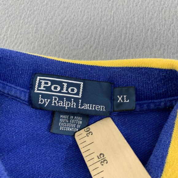 Polo Ralph Lauren Polo Shirt Mens XL Blue Yellow Collar Big Pony Rugby Cotton - Picture 5 of 14